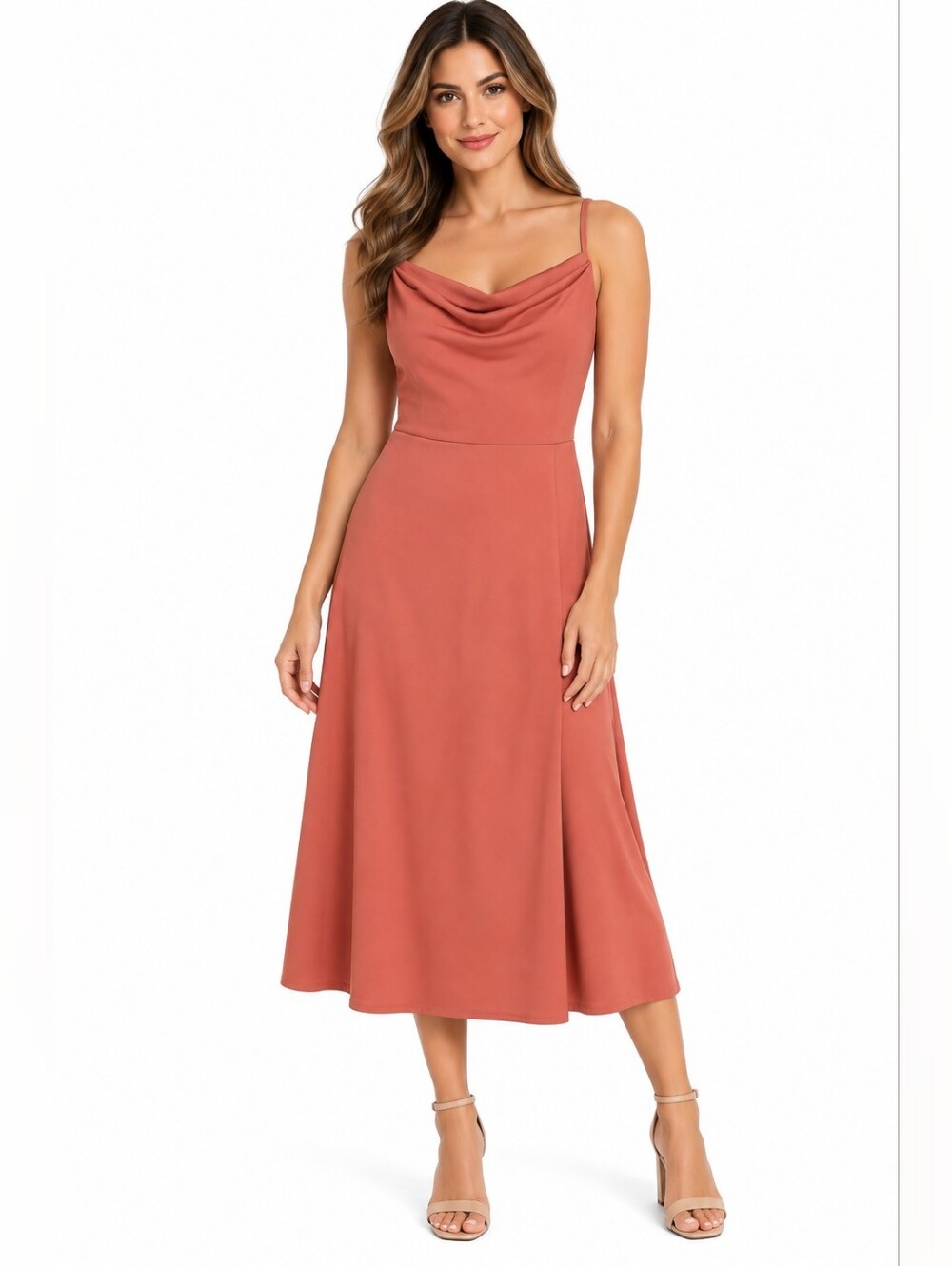 Birdy Grey Sleeveless Cowl-Neck Midi Dress in Terracotta Women's Size M